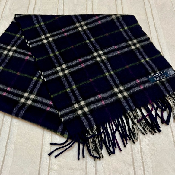 Burberry Accessories - Burberry London 100% Cashmere Navy Plaid Scarf.Made in England